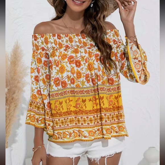 Bohemian Round Neck Flower Print Top